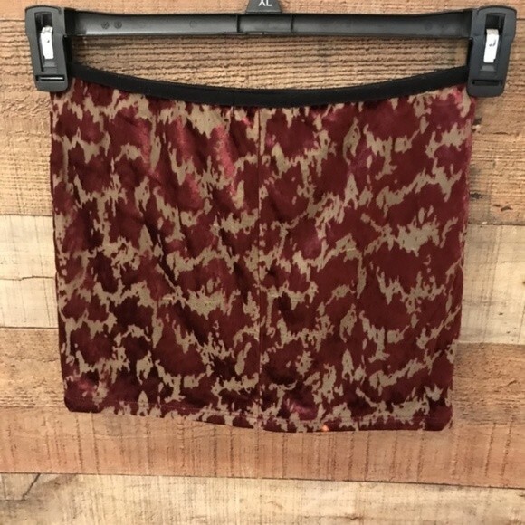 Solemios Dark Red Stretch Mini Skirt Velvet Fabric Micro Mini Burn Out - Picture 5 of 7